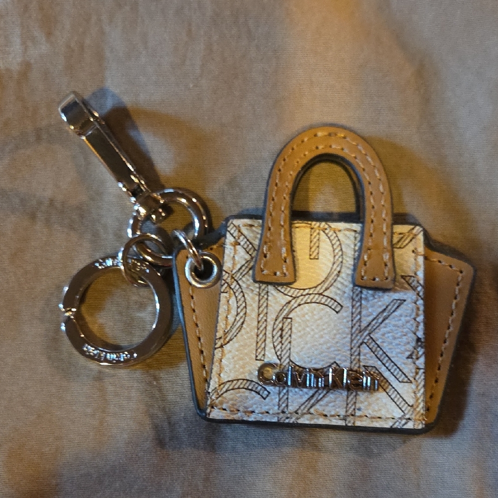 Calvin Klein Tan and Cream Mini Bag Keychain